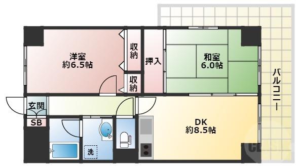 パセオアンビエンテ(2DK/6階)の間取り写真