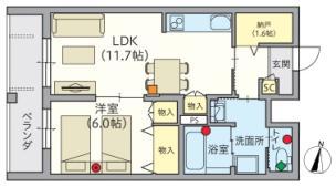 ヘーベルVILLAGE堀ノ内(1LDK/2階)の間取り写真