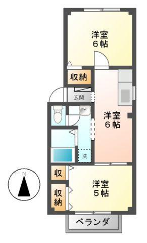 ブレスト南山 A・B(2DK/2階)の間取り写真