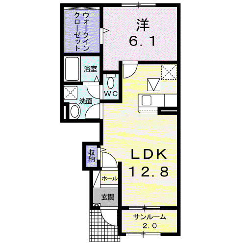 メゾンド星橙(1LDK/1階)の間取り写真