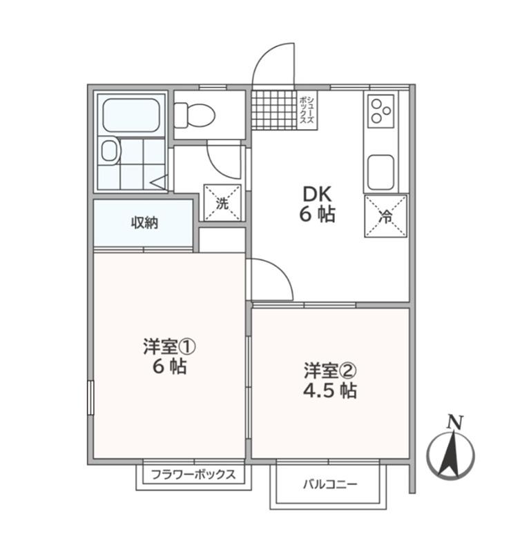 エステートピア足立B棟(2DK/2階)の間取り写真