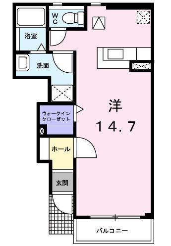 プラティークレーブIV(ワンルーム/1階)の間取り写真