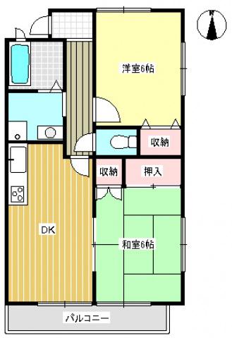 ソレアード中富(2DK/3階)の間取り写真