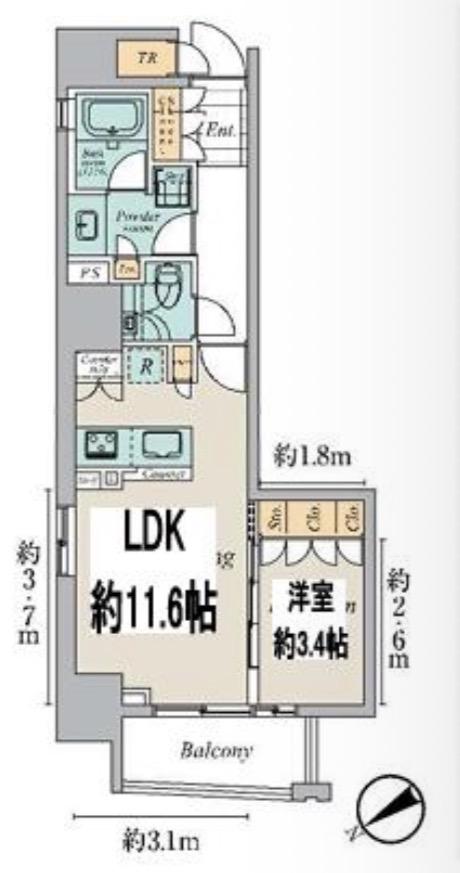 クレストコート清澄白河(1LDK/6階)の間取り写真