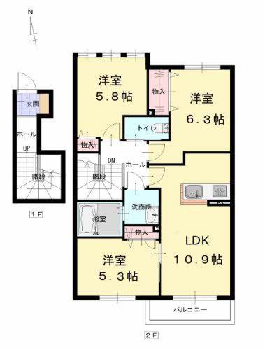 アルル ガーデン(3LDK/2階)の間取り写真
