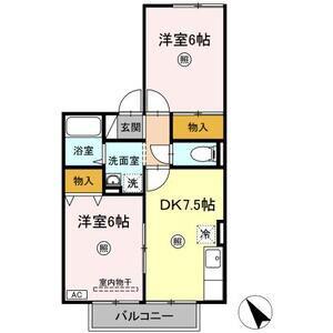 ディアコート加茂A(2DK/1階)の間取り写真