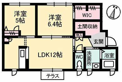 山口県光市 2階建 築14年(2LDK/1階)の間取り写真
