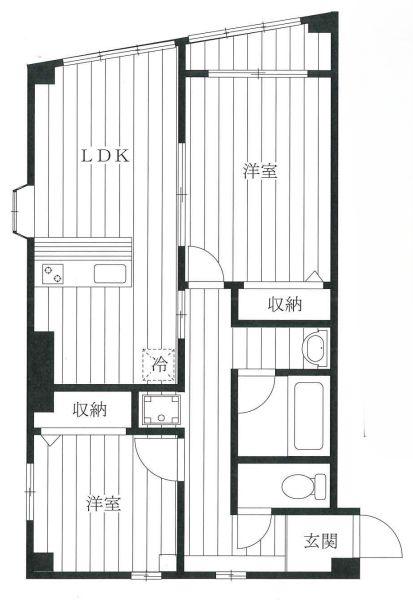 クィーンズ上目黒(2LDK/2階)の間取り写真
