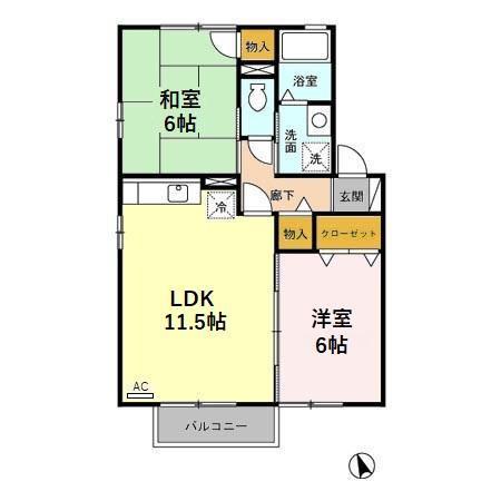 スタートライン故郷 A棟(2LDK/2階)の間取り写真
