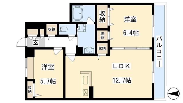 シャーメゾンソフィア(2LDK/3階)の間取り写真