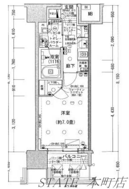 パークリュクス大阪京町堀(1K/2階)の間取り写真