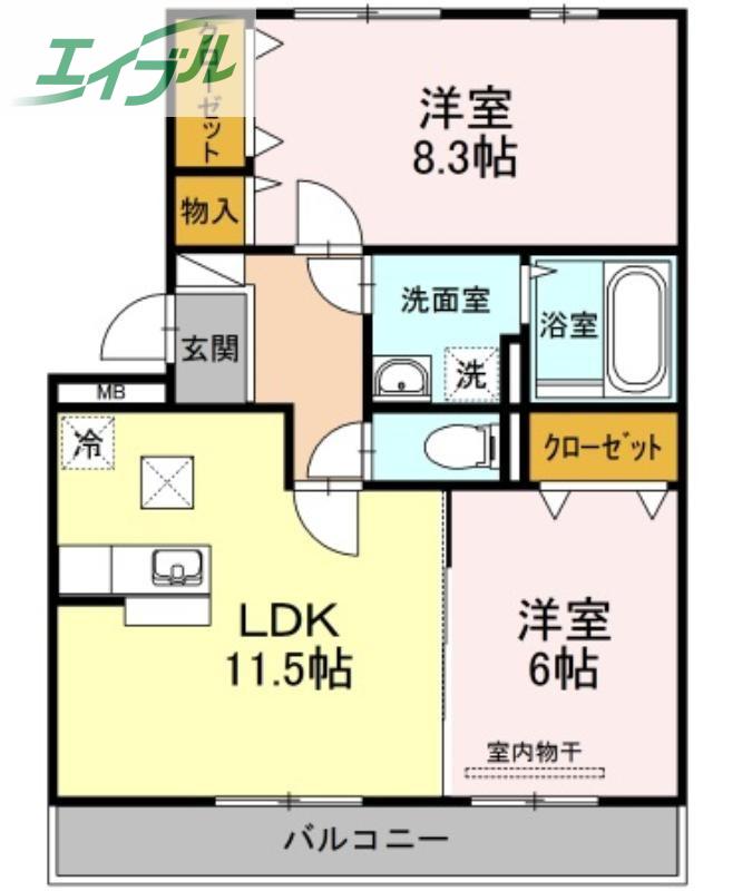 リバーパレス B(2LDK/1階)の間取り写真