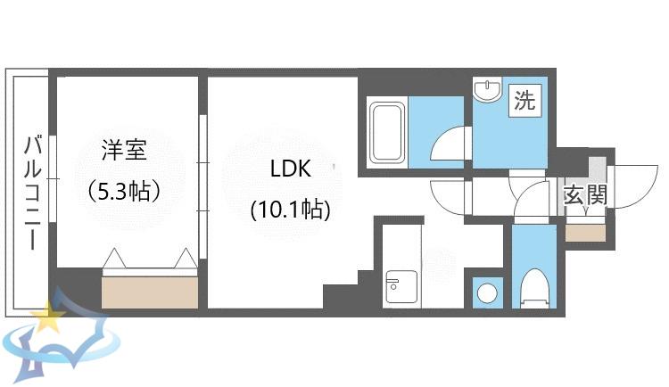 ビッグパレス南5条(1LDK/4階)の間取り写真