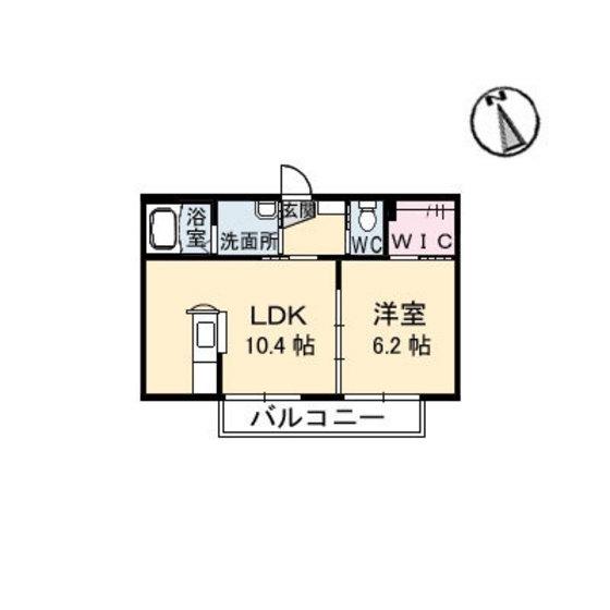 フェリスタージュ五日市中央A棟(1LDK/2階)の間取り写真