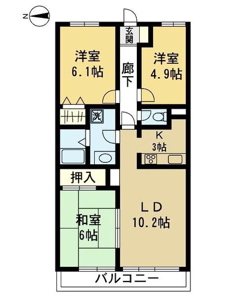 ダイアパレス医学町(3LDK/3階)の間取り写真