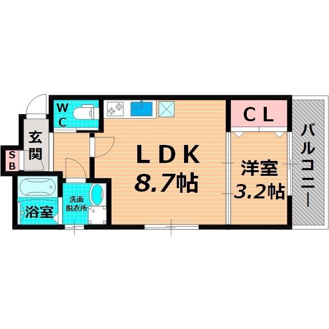 ル・レーヴ今津サウス(1LDK/3階)の間取り写真