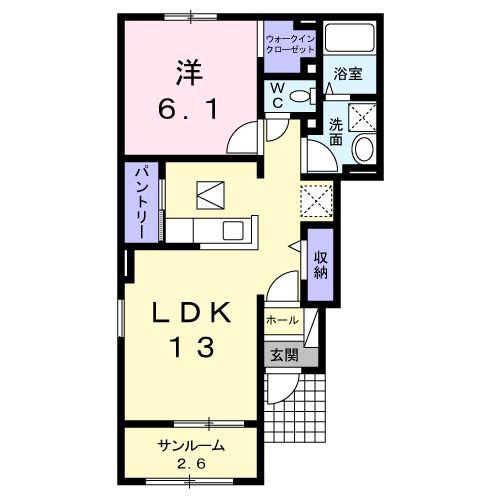 カリーノ E(1LDK/1階)の間取り写真