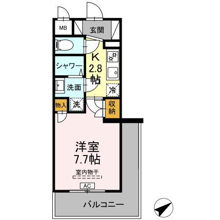 CINZA若林(1K/4階)の間取り写真