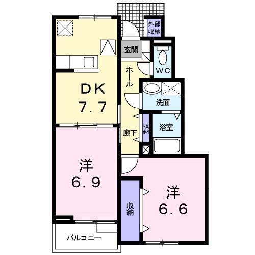 ボム・コリーヌIII(2DK/1階)の間取り写真