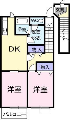 アミスター(2DK/2階)の間取り写真