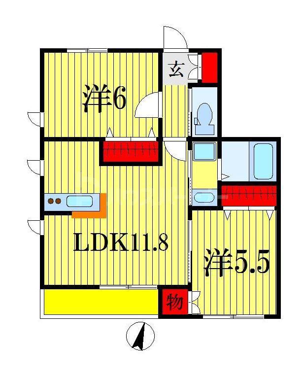 フェルゼ西船(2LDK/1階)の間取り写真
