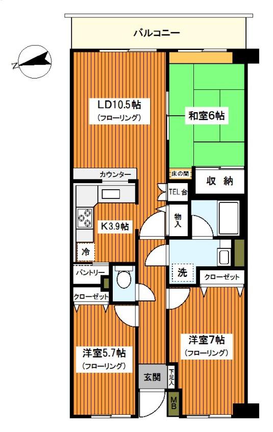 TS GARDEN横浜岸根公園(3LDK/2階)の間取り写真