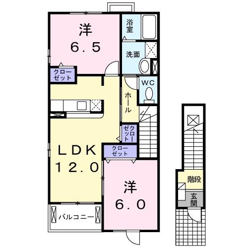 レジデンス依知(2LDK/2階)の間取り写真