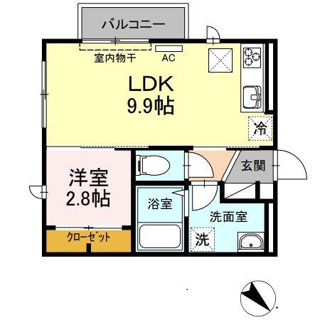 アベニーレ II棟(1LDK/1階)の間取り写真