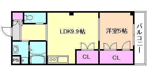 セーズコート高井田(1LDK/2階)の間取り写真