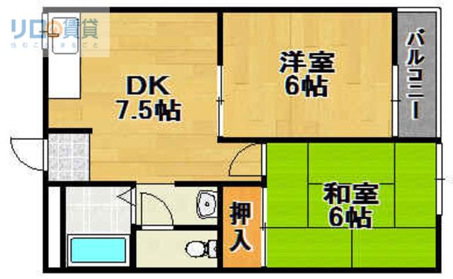 ヴィラ寿(2DK/2階)の間取り写真
