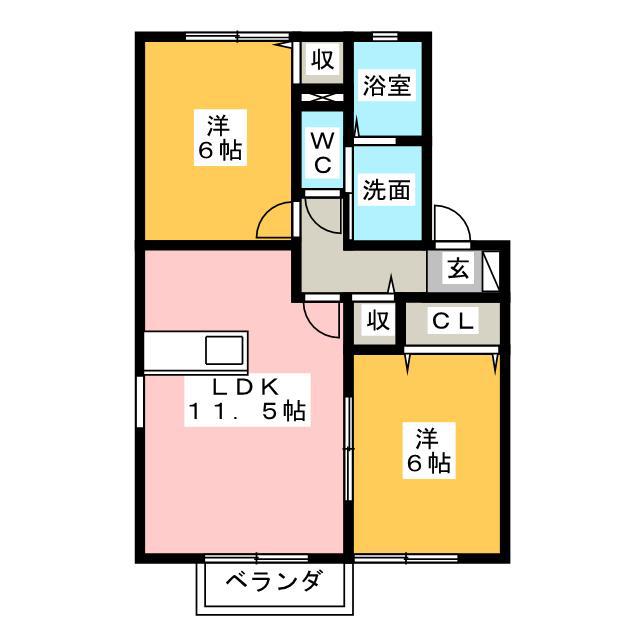 CASA WAKAMATU B(2LDK/1階)の間取り写真