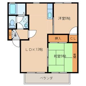 フラワーガーデン津福B棟(2LDK/2階)の間取り写真