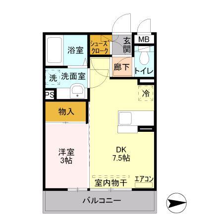 オルタシア カツラ(1DK/3階)の間取り写真