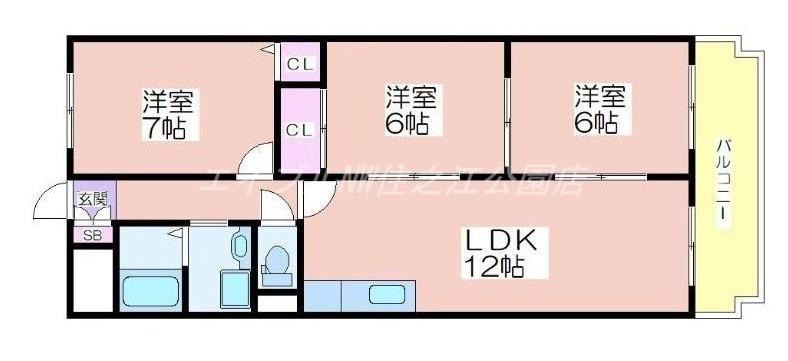 ヴィラスリースター住之江(3LDK/5階)の間取り写真