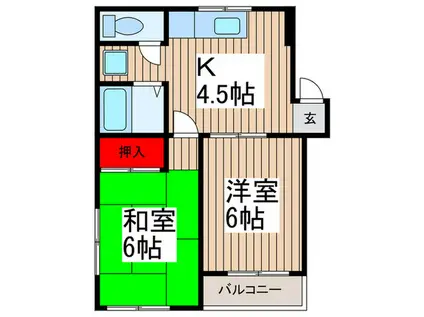 ウエストタウンハイツ(2K/2階)の間取り写真