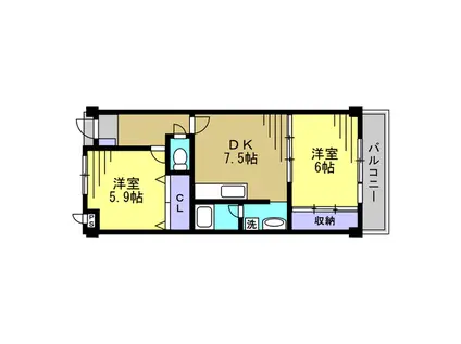 グリーンピア東寝屋川(2DK/4階)の間取り写真