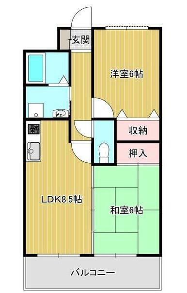 プランドール柳井(2LDK/2階)の間取り写真