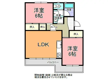 北葉山グリーンハイツ2棟(2LDK/3階)の間取り写真