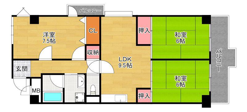 サンフェリカ(3LDK/4階)の間取り写真
