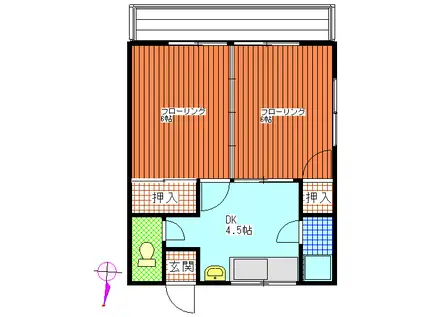 コーポノブ(2DK/2階)の間取り写真