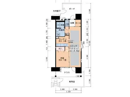 UR浜甲子園さくら街 2号棟(1LDK/1階)の間取り写真