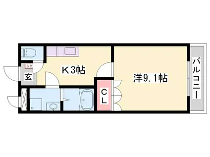 メルヴェール(1K/1階)の間取り写真