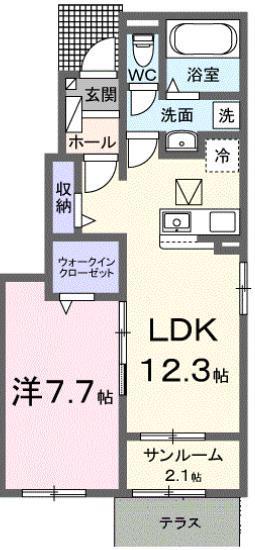 ベル シェルメール III(1LDK/1階)の間取り写真