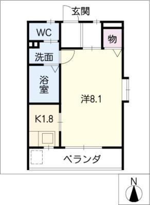 ニューエレガント東山(1K/2階)の間取り写真