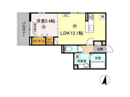 ラ・ココル(1LDK/2階)の間取り写真