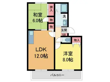 フォンテーヌII(2LDK/1階)の間取り写真