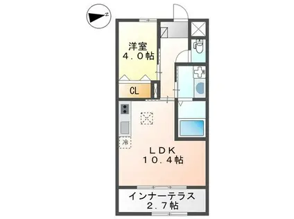 ボヌール西山(1LDK/1階)の間取り写真