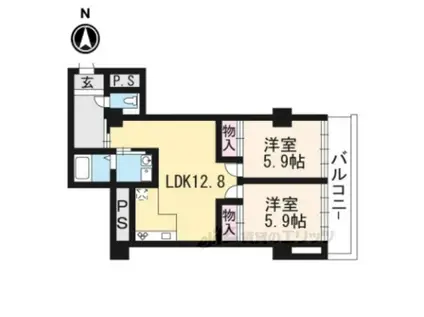 グランディール堤(2LDK/2階)の間取り写真