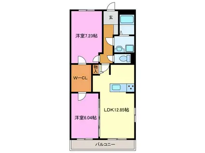 黒柳マンション(2LDK/3階)の間取り写真