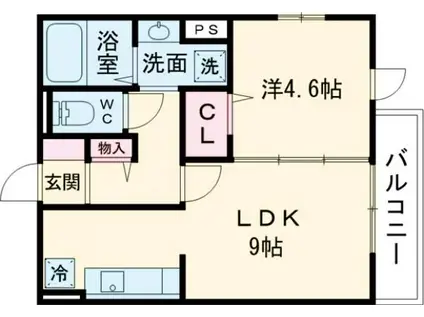 DROOM浜町II A棟(1LDK/2階)の間取り写真